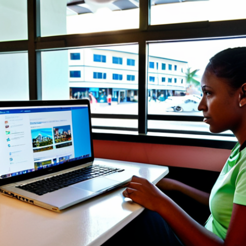 Safe Hotel Search**

"A traveler, fully clothed in modest attire, carefully reviews hotel options on a laptop in a well-lit internet cafe in Port of Spain, Trinidad. The cafe is clean, modern, and bustling with other patrons. Outside the window, the vibrant colors of the city are visible. Focus on the traveler's focused expression and the feeling of cautious planning. safe for work, appropriate content, professional, perfect anatomy, natural proportions, family-friendly, realistic lighting, high resolution."

**